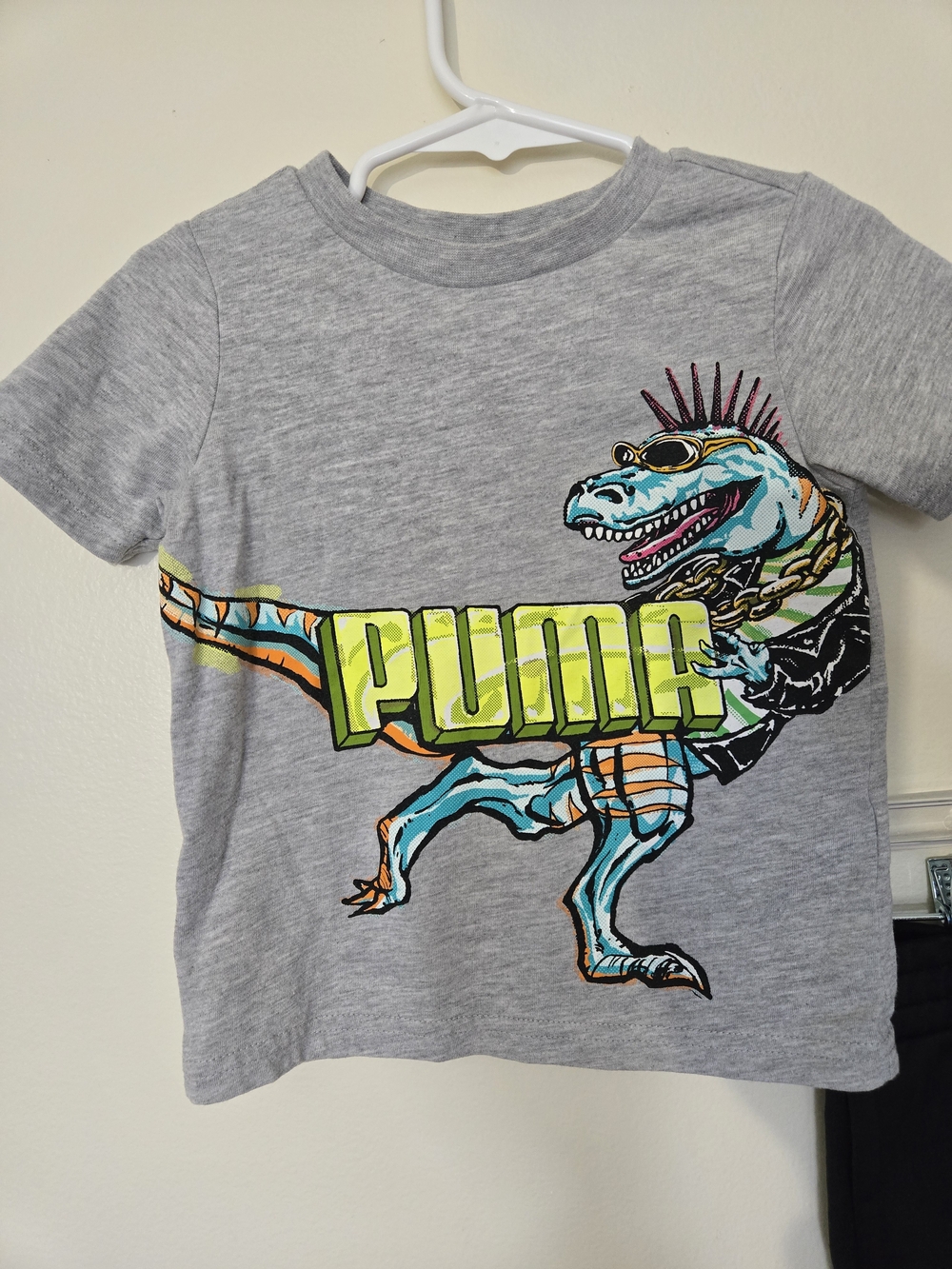 Puma Kids' 2T Gray Dino Graphic Tee and Black Jogger Bottoms #0092 - Picture 3 of 7